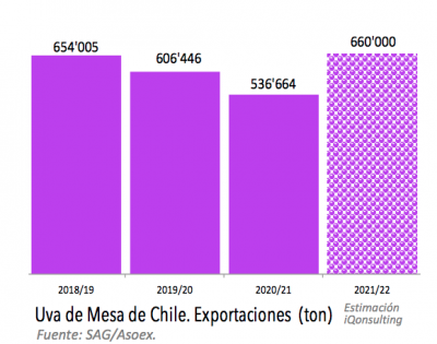 Estimación de exportaciones de frutas chilenas primavera-verano para temporada 2021-2022